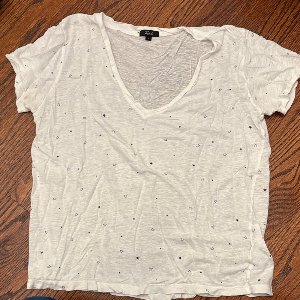 Rails White Star-Patterned Short Sleeve V-neck Top